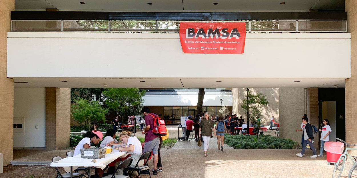 Fall BAMSA Spring 2023 Red Block Bash, an image of the courtyard at the University of Houston